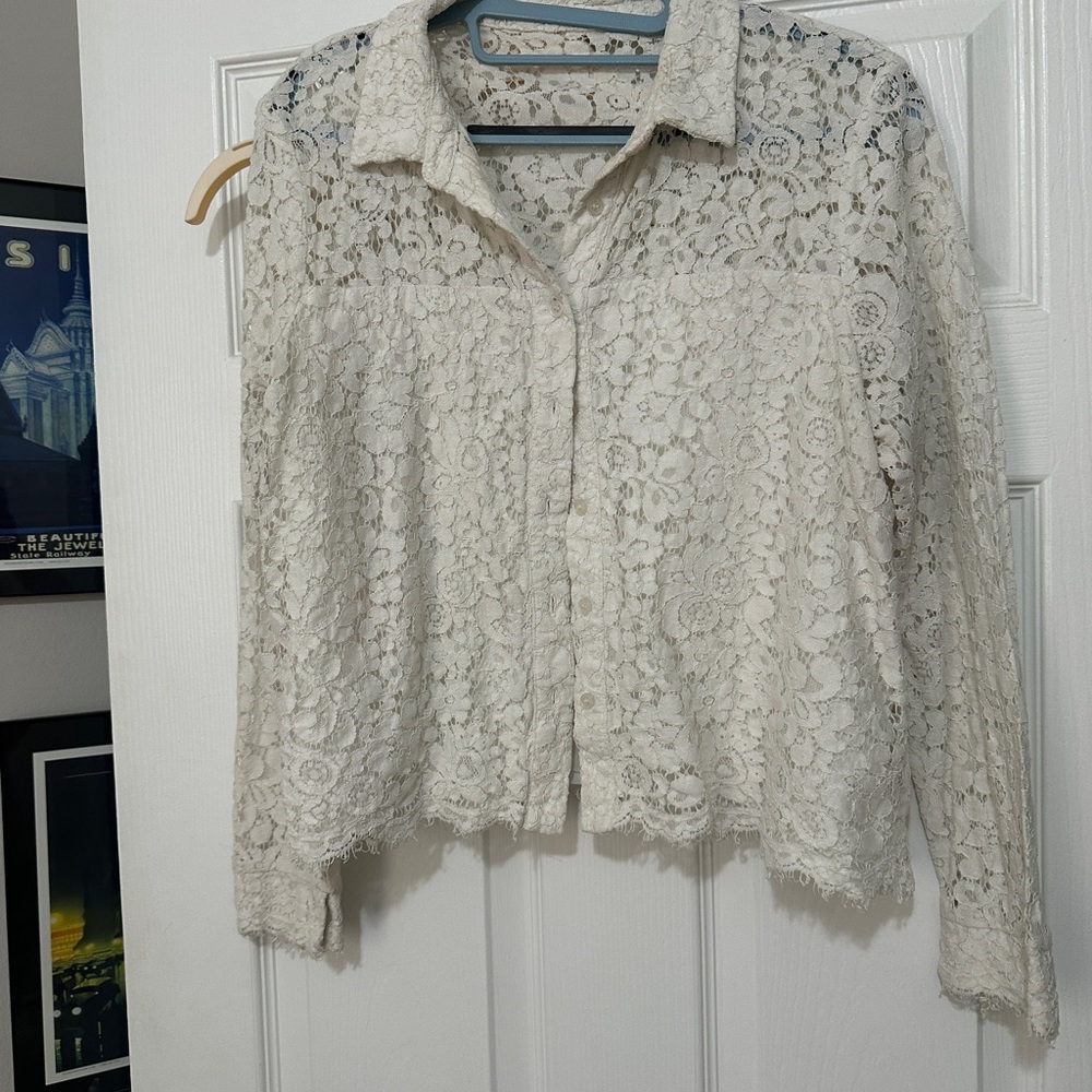 cupcakes & cashmere Cream Lace Button-Down Shirt
